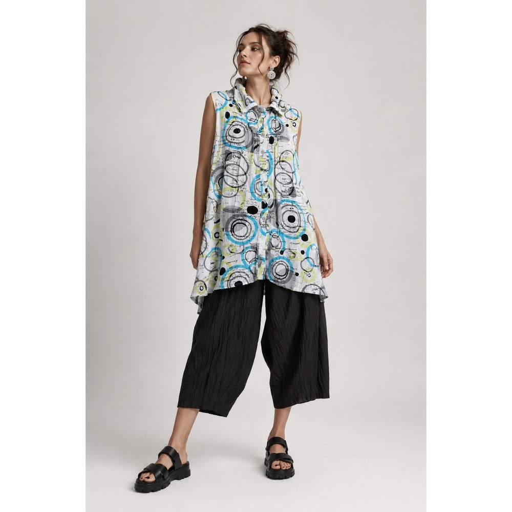 Lior Paris Abstract Circle Print Tunic Top XL Artsy Boho Avant Garde Lagenlook